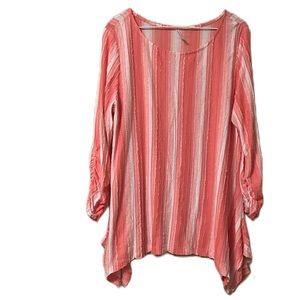 Passports, Striped, Stretch Sleeves, Scoop Neck Top, Peach/White, XL